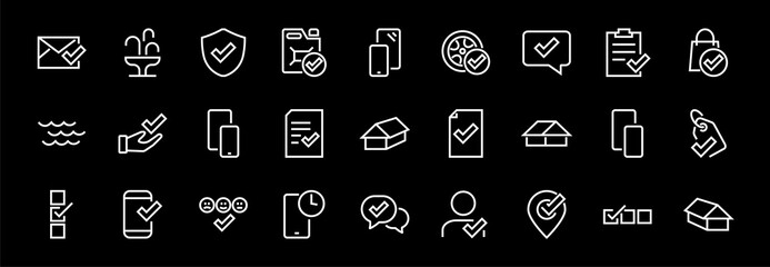 A simple set of claim related vector line icons. Contains icons such as security guarantee, received document, read message, verification, quality and much more. Editable Bar. 480x480