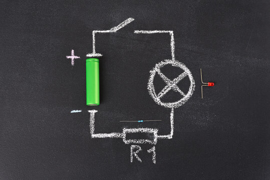 The simplest circuit is drawn in chalk on the school blackboard.
