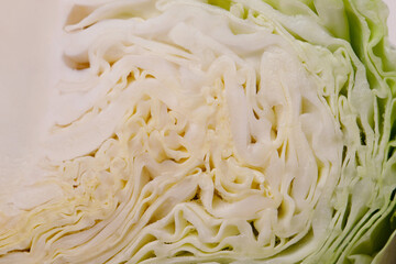close up cabbage and cut in half sliced. macro texture pattern.