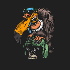 crane on skull helmet