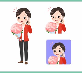 Young woman in a red cardigan