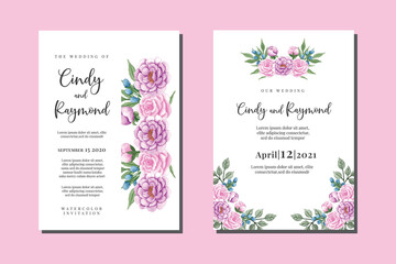 Wedding invitation floral watercolor hand drawn Flowers design Invitation Card Template Printable Size