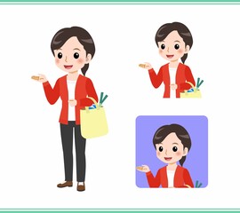 Young woman in a red cardigan