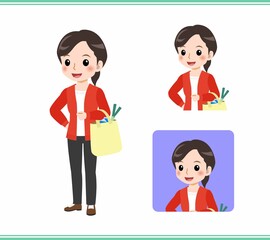 Young woman in a red cardigan