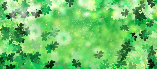 Saint patrick's day bokeh background. Abstract green background with clover.