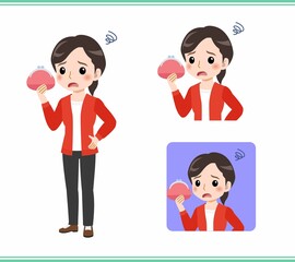 Young woman in a red cardigan