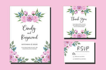 Wedding invitation floral watercolor hand drawn Flowers design Invitation Card Template Printable Size