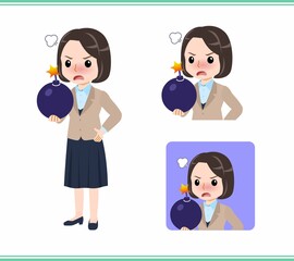 Young woman in beige suit