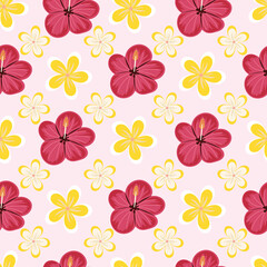 Vector illustration of fresh tropical flowers seamless repeat pattern