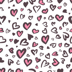 Valentine Leopard or jaguar seamless pattern. Trendy animal print. Spotted pink and dark gray hearts imitate cheetah fur. Vector background for fabric, textile, wallpaper, wrapping paper, etc.