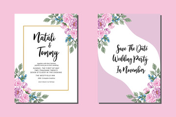 Wedding invitation floral watercolor hand drawn Flowers design Invitation Card Template Printable Size