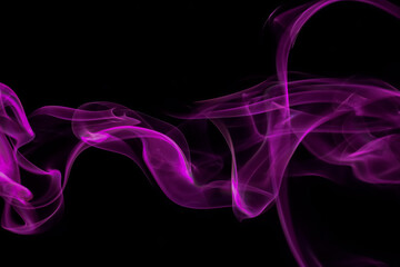 swirling movement of purple smoke group, abstract line Isolated on black background