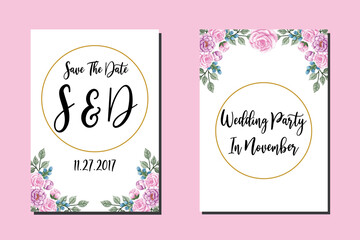 Wedding invitation floral watercolor hand drawn Flowers design Invitation Card Template Printable Size