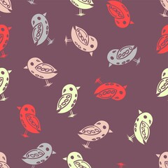 Cheeky Red Yellow And Peach Chicks On Plum Purple