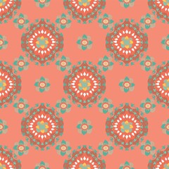Abstract Detail Pattern In Rustic Peach And Green