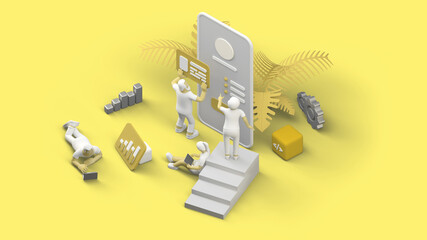 Web UI UX app Design Teamwork concept 3D illustration. Team People Building Creating Application User interface Isometric view