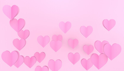 Heart Shaped Objects over Pink Background. 3D Render