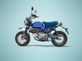 3d rendering blue motorcycle isolated on blue background with shadow
