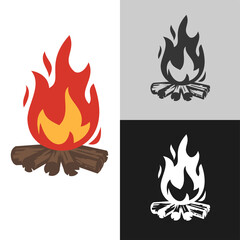 Cartoon campfire in flat minimalistic style isolated on white background. Design element for icon, logo, badge, branding. Vector hand drawn illustration.