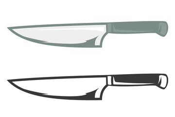 Hand drawn color and monochrome knive in cartoon style isolated on white background. Vintage vector illustration.