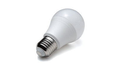 LED lamp with E27 screw base isolated on white background. Close-up photo of single object. Home...