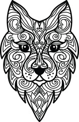 Zen Tangle Wolf Abstract Mandala Vector Illustration
