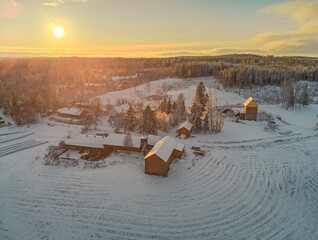 winter landscape farm with snow