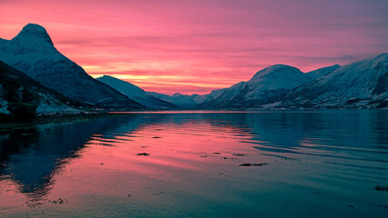 sunset over the mountains in norway
