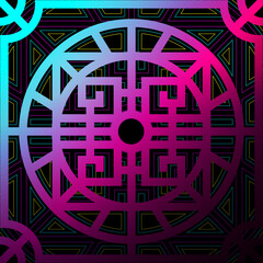 Oriental ornament background. Vector illustration of abstract Asian ornament in vivid gradient colors. 