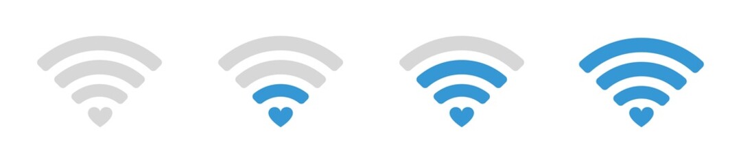 Wi fi heart vector illustration. Wifi signs isolated on white background. World communication concept. Flat design template.
