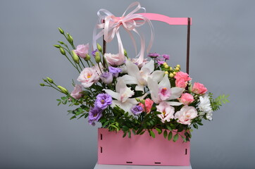 fresh flowers in paper boxes