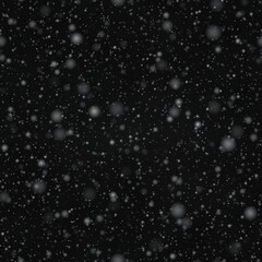 White Snow Falling over Dark Background.  Night Winter Illustration. Seamless Snowfall Texture