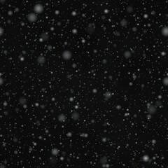 White Snow Falling over Dark Background.  Night Winter Illustration. Seamless Snowfall Texture