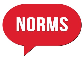 NORMS text written in a red speech bubble