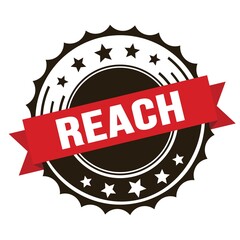 REACH text on red brown ribbon stamp.