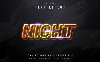 Night text, yellow neon style text effect