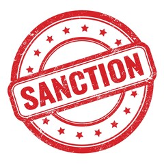 SANCTION text on red grungy vintage round stamp.