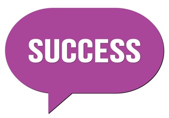 SUCCESS text written in a violet speech bubble