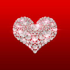 Obraz na płótnie Canvas Valentines day diamond with heart. square red greeting card design template for love message