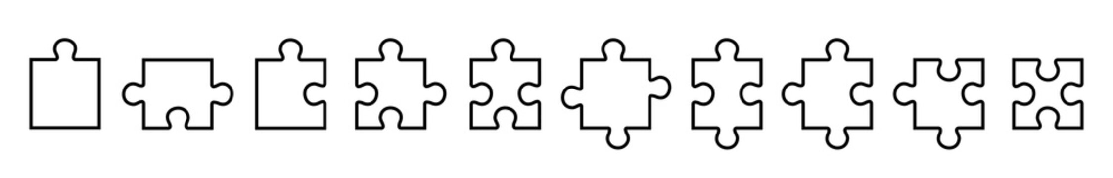 Set of puzzle pieces isolated on white background. Jigsaw puzzle with pieces. Vector design templates. Business presentation concept. Vector illustration.