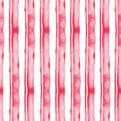 Seamless pattern of red thin and thick stripes. Birthday card backdrop, wrapping paper texture, textile. Watercolor isolated elements on white background.
