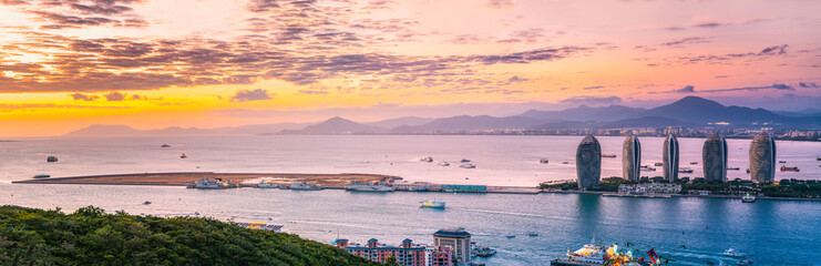 Aerial photography of Sanya island scenery and modern architecture © zhouyilu
