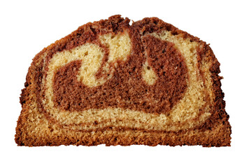 Piece of cake, homemade pastry, close up on white isolated background