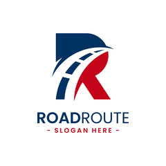 Letter R for road route logo design template. Concept of destination, address, position, travel, gps map, etc. Creative vector symbol highway.