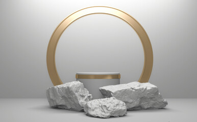 White Rock stones on podium geometric for Product presentation. 3D rendering