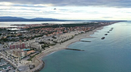 survol du littoral entre Port-Leucate et le Barcarès (Aude, France)