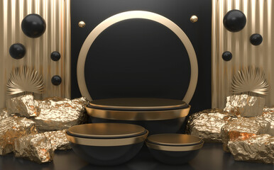 Rock stones on podium geometric for Product presentation. 3D rendering