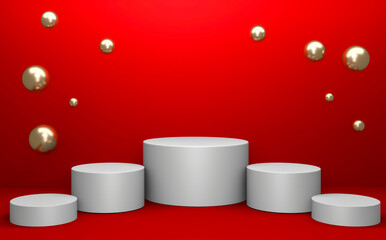 The red podium geometric for Product presentation. 3D rendering