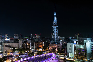 Naklejka premium 愛知県名古屋市 栄・名古屋テレビ塔の夜景 愛知芸術文化センターから