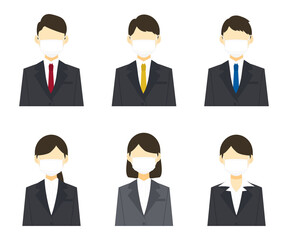 マスクをした日本の就活生・新入社員の人物イラストセット